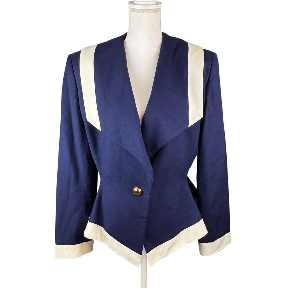 Vtg Renlyn New York Womens Blazer Navy White Size 14‎ Coastal Nautical
